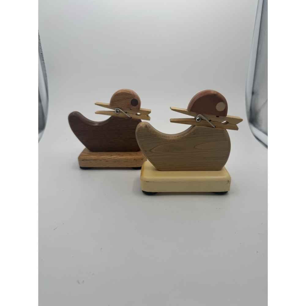 Wooden Duck Recipe Letters Note Card Holder Clothespin Bird Folk Art Qty Of 2